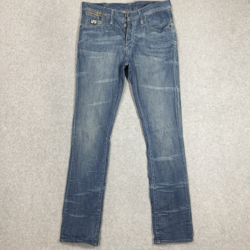 G-STAR RAW Jeans Mens 33x34 Blue FINCE SLIM‎ Tapered Leg Stretch Zippers Italy